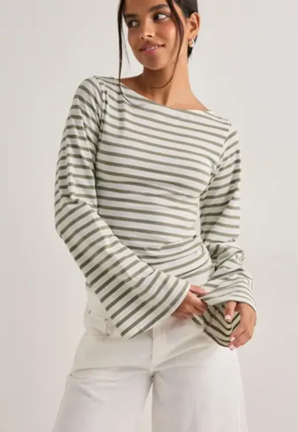 Nelly - Grön - Stripe Wide Sleeve Top