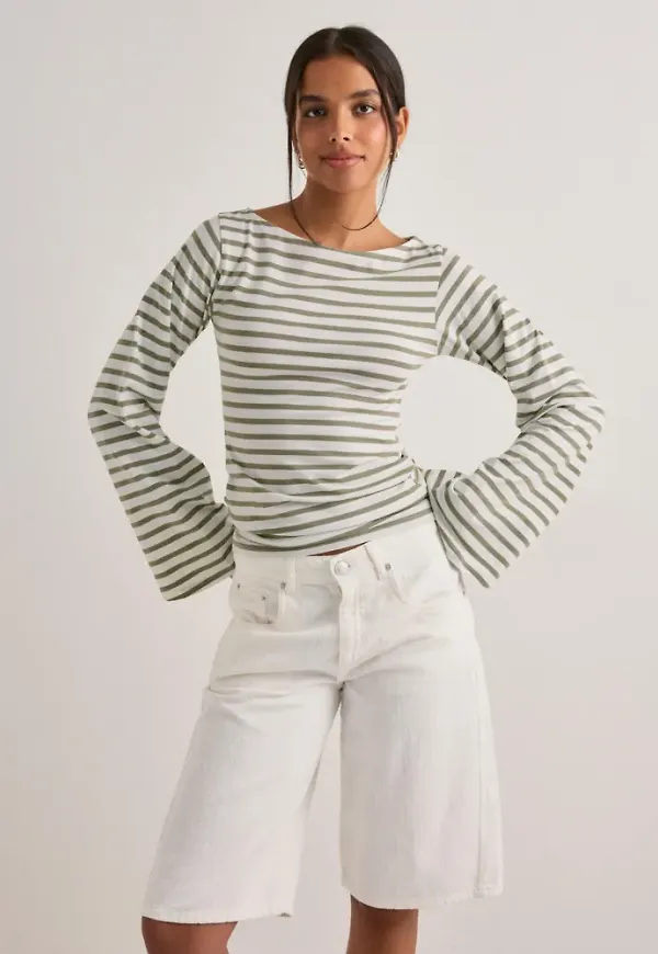 Nelly - Grön - Stripe Wide Sleeve Top