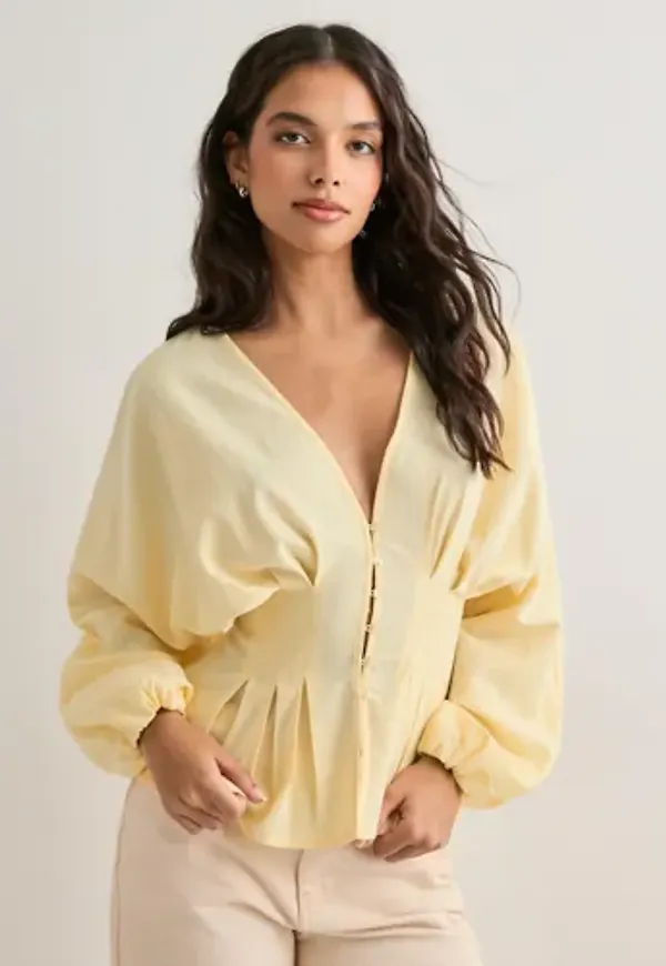 Nelly - Gul - Button Pleat Blouse