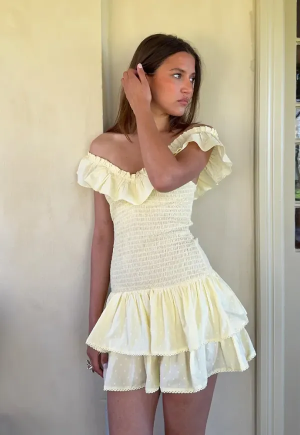 Nelly - Gul - Smock Flounce Dress