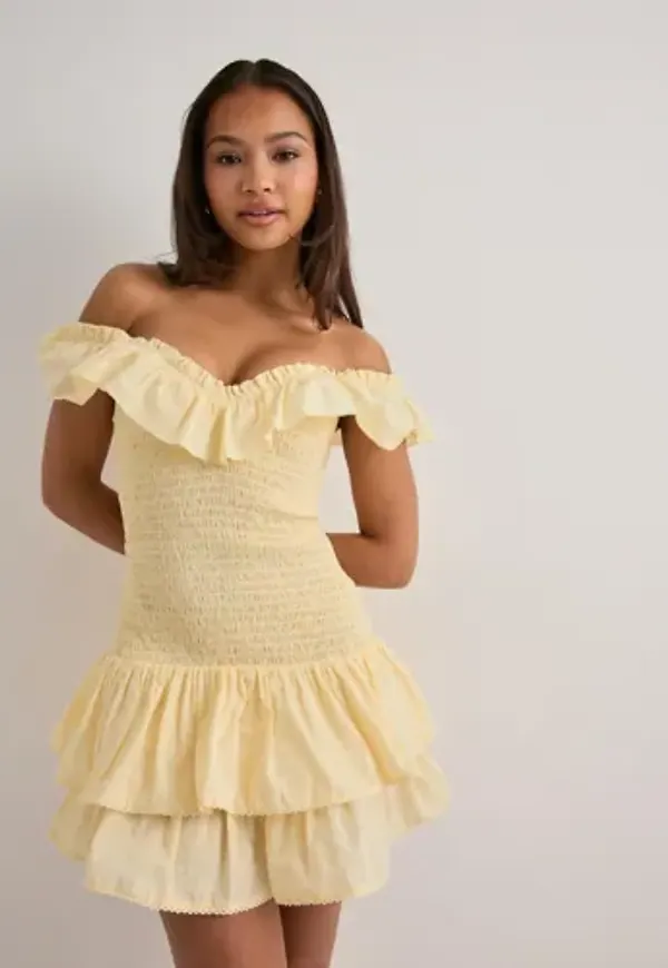 Nelly - Gul - Smock Flounce Dress
