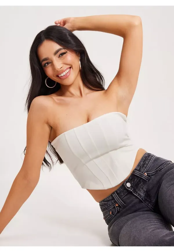 Nelly Jersey Corset Top Crop tops Vit