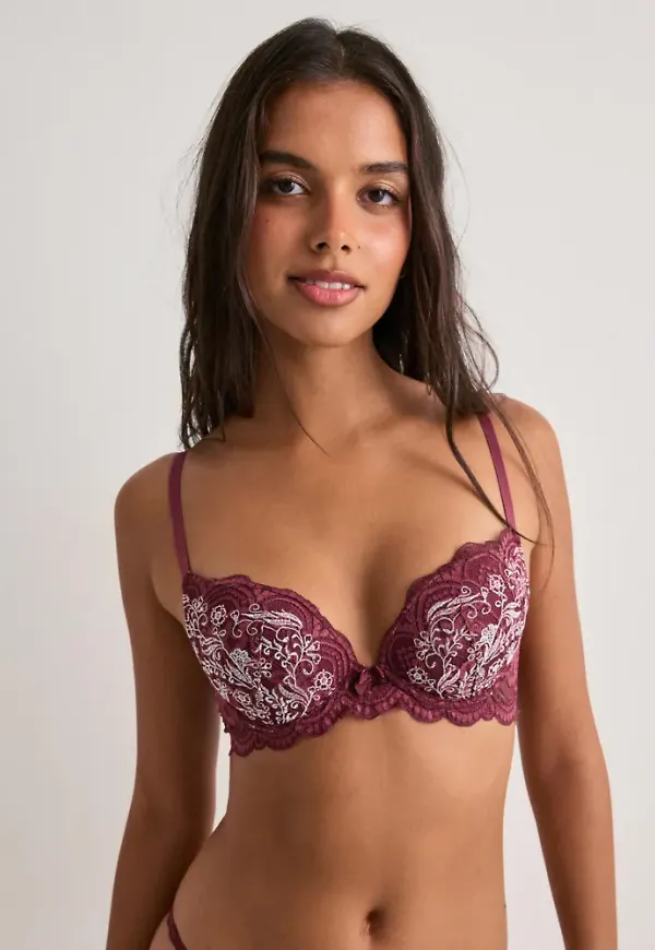Nelly - Röd - Contrast Lace Push Up Bra