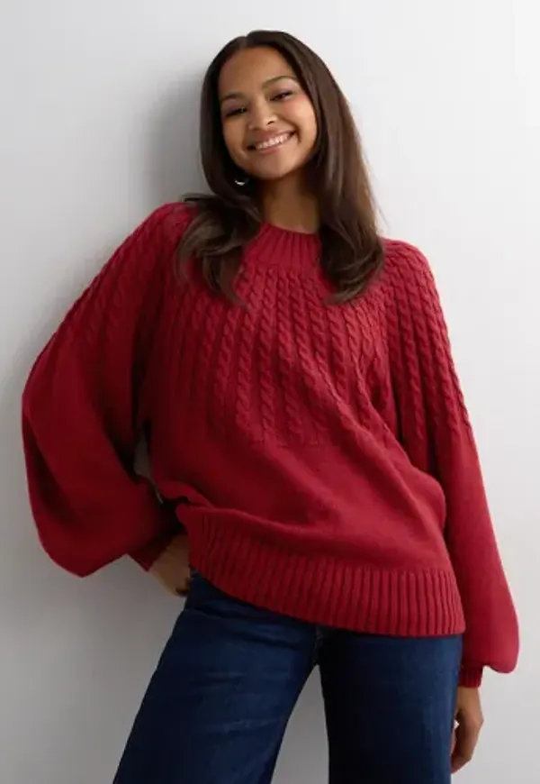 Nelly - Röd - Round Braided Knit Sweater