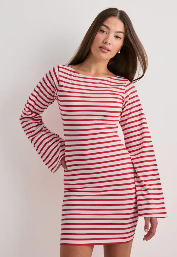 Nelly - Röd - Stripe Wide Sleeve Dress