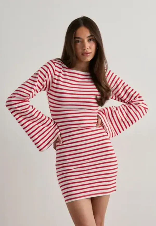 Nelly - Röd - Stripe Wide Sleeve Dress