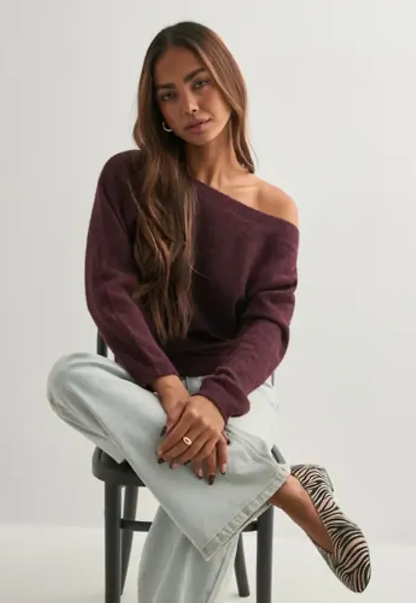 Nelly - Röd - Wide Neck Knit Sweater