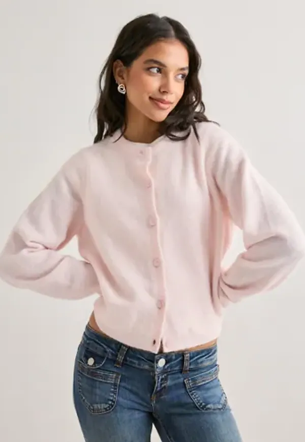 Nelly - Rosa - Fuzzy Knit Cardigan