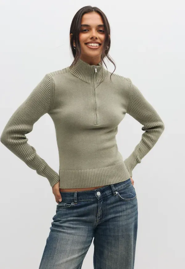 Nelly - Rose - Half Zip Knit Sweater