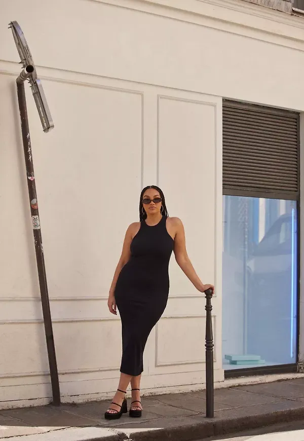 Nelly Sportscut Rib Dress Långklänningar Svart