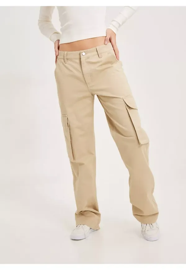 Nelly Straight Cargo Pants Cargobyxor Beige