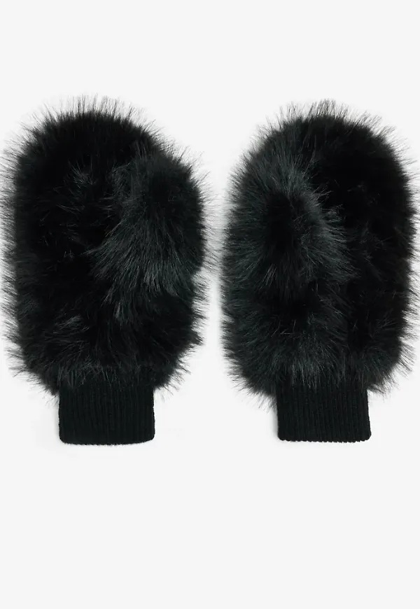 Nelly - Svart - Faux Fur Mittens