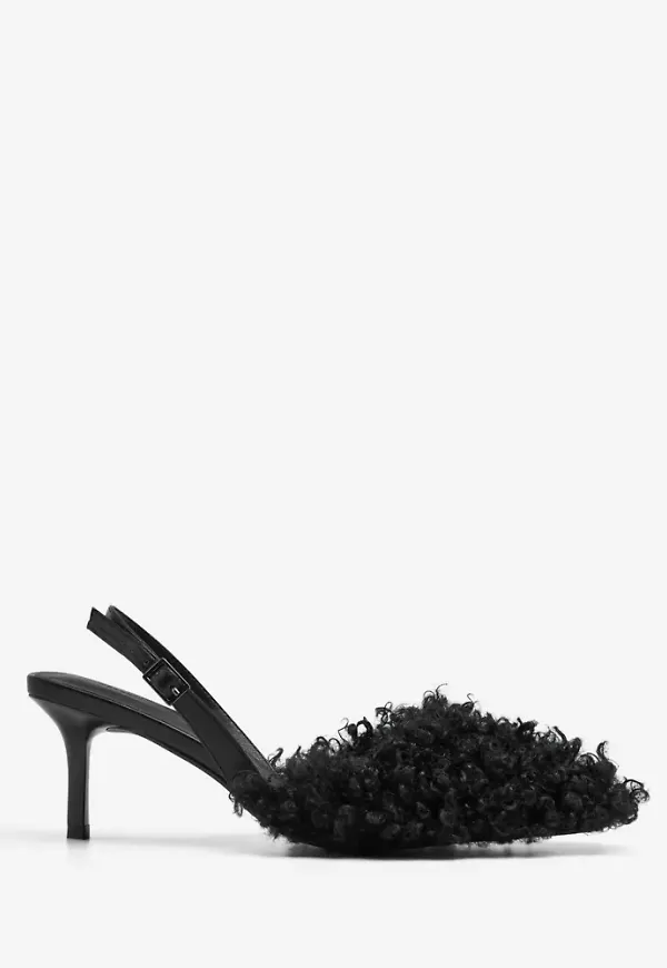 Nelly - Svart - Faux Fur Slingback