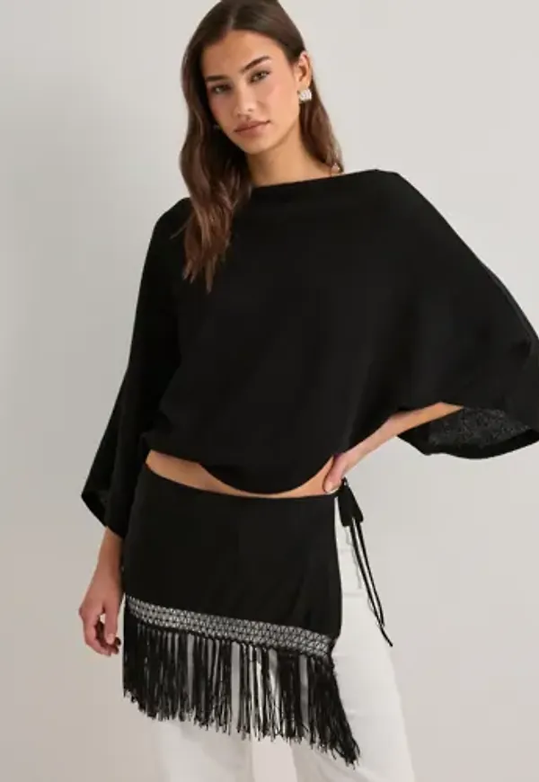 Nelly - Svart - Fringe Tie Mini Skirt