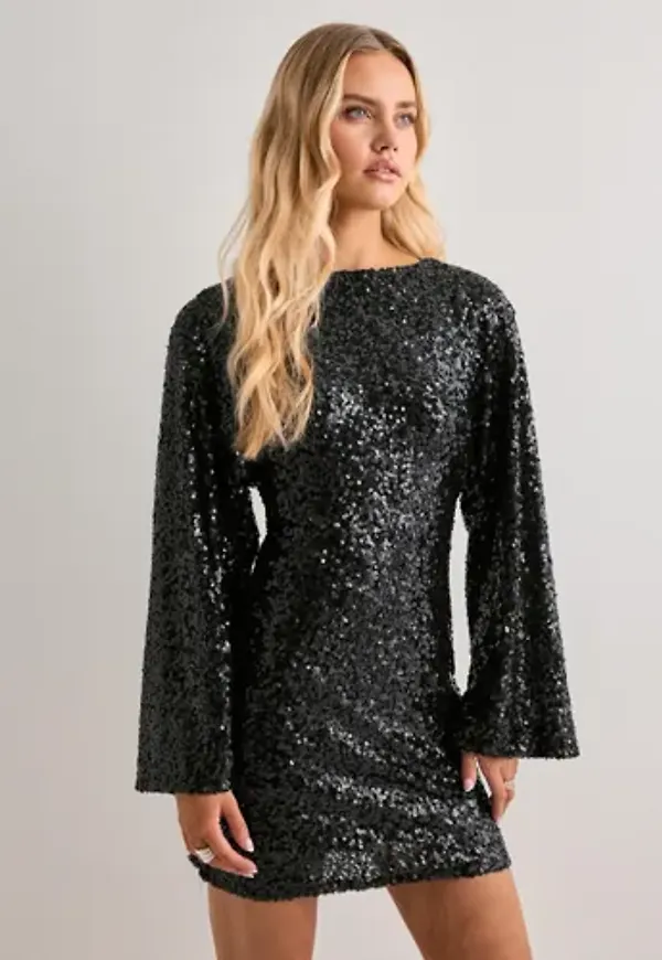 Nelly - Svart - Glitter Volume Sleeve Dress
