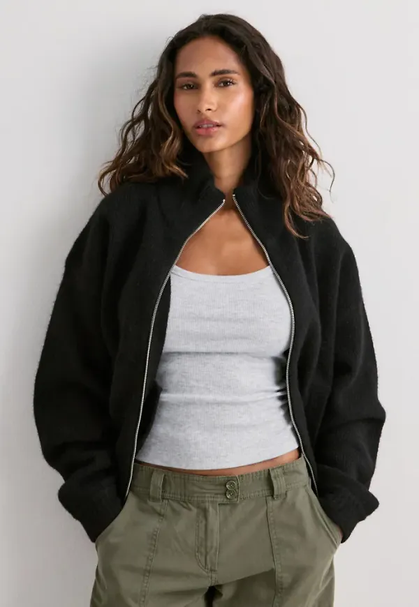 Nelly - Svart - Knit Bomber Jacket