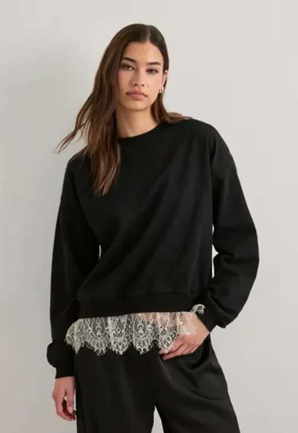 Nelly - Svart - Lace Detail Sweat