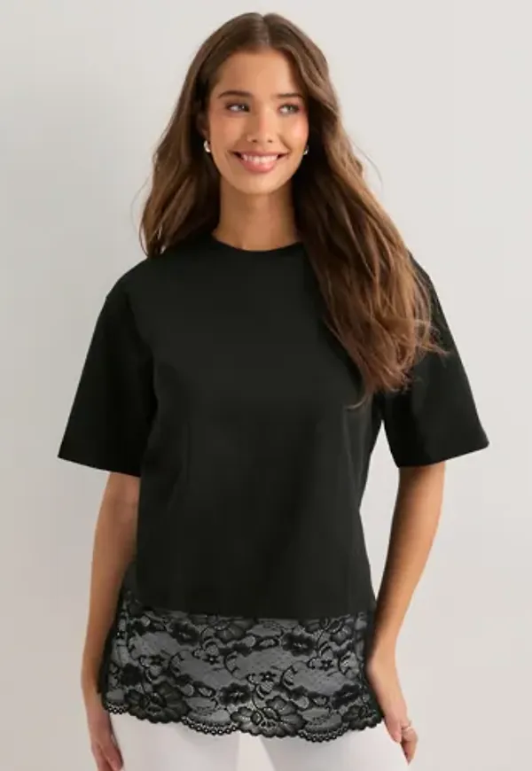 Nelly - Svart - Lace Detail Tee