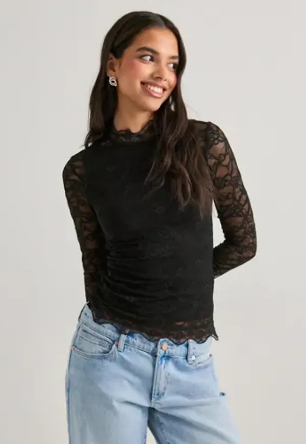 Nelly - Svart - Lace LS Top