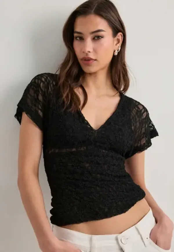 Nelly - Svart - Lace Waist Focus Top