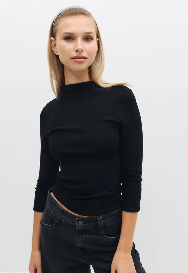 Nelly - Svart - Luxurious Rib Half Sleeve Top