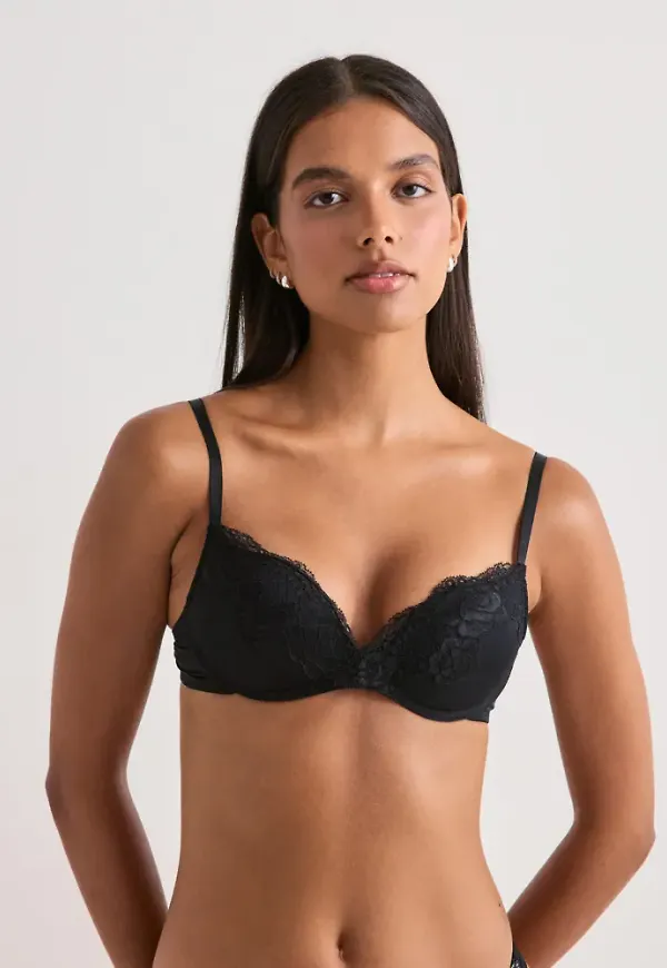 Nelly - Svart - Micro Lace Push Up Bra