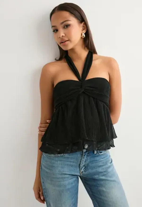 Nelly - Svart - Pleated Glitter Top