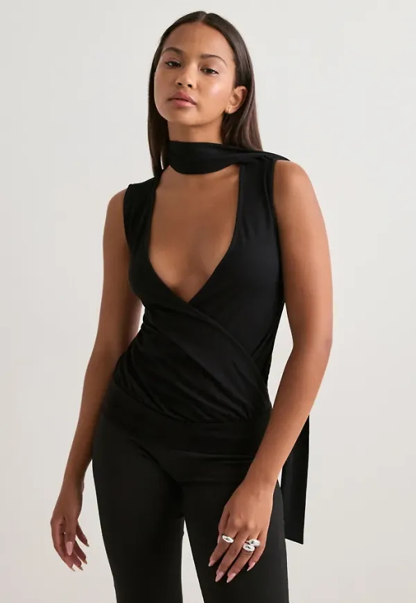 Nelly - Svart - Soft Wrap Scarf Top