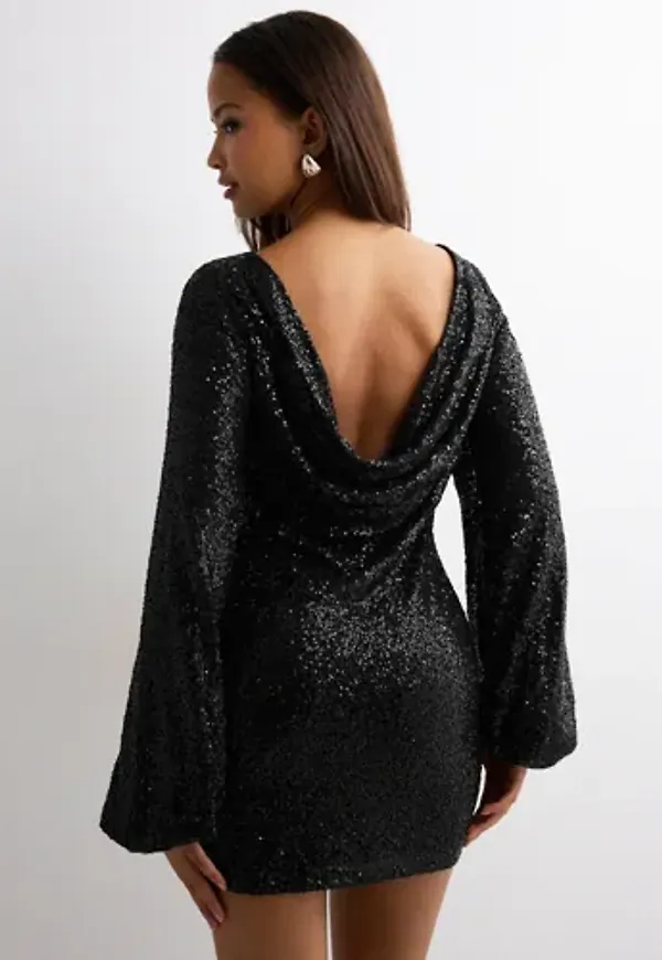 Nelly - Svart - Sparkling Cowlneck Dress
