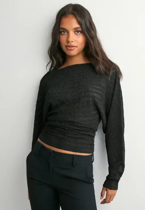 Nelly - Svart - Structure Sheer LS Top
