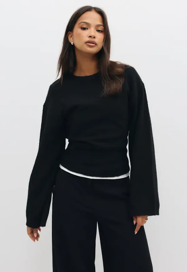 Nelly - Svart - Tight Waist Knit Sweater