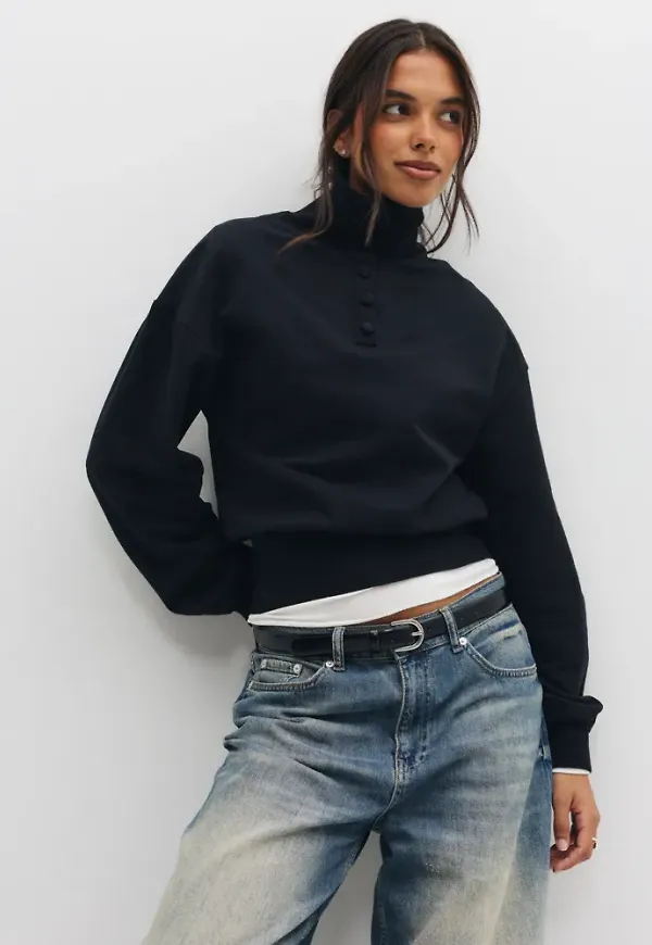 Nelly - Svart - Waist Focus Button Sweat