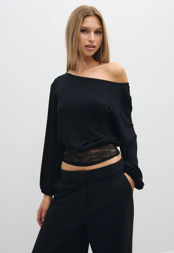Nelly - Svart - Waist Focus Lace Top