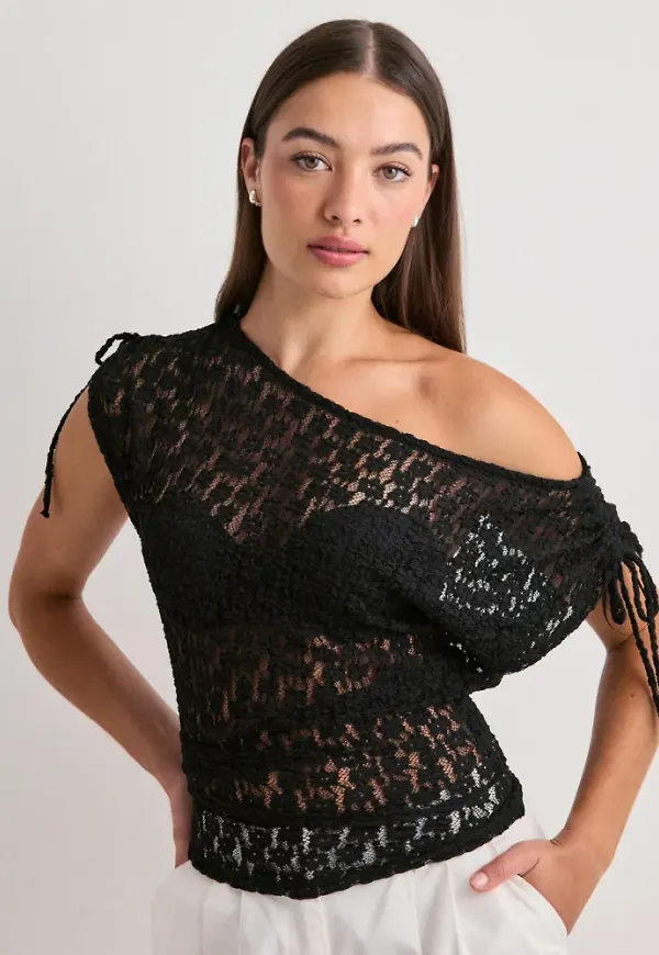 Nelly - Svart - Wonderful Lace Shoulder Top