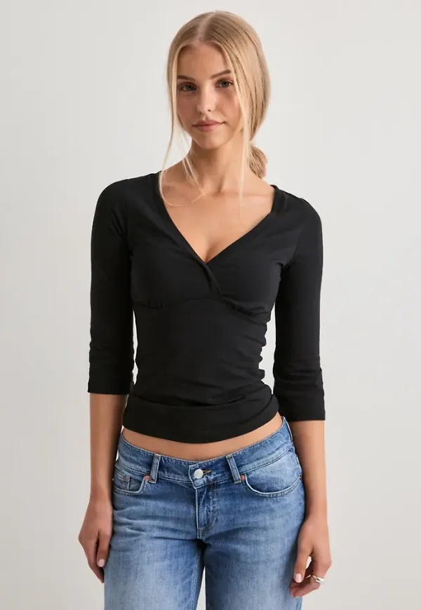 Nelly - Svart - Wrap Half Sleeve Top