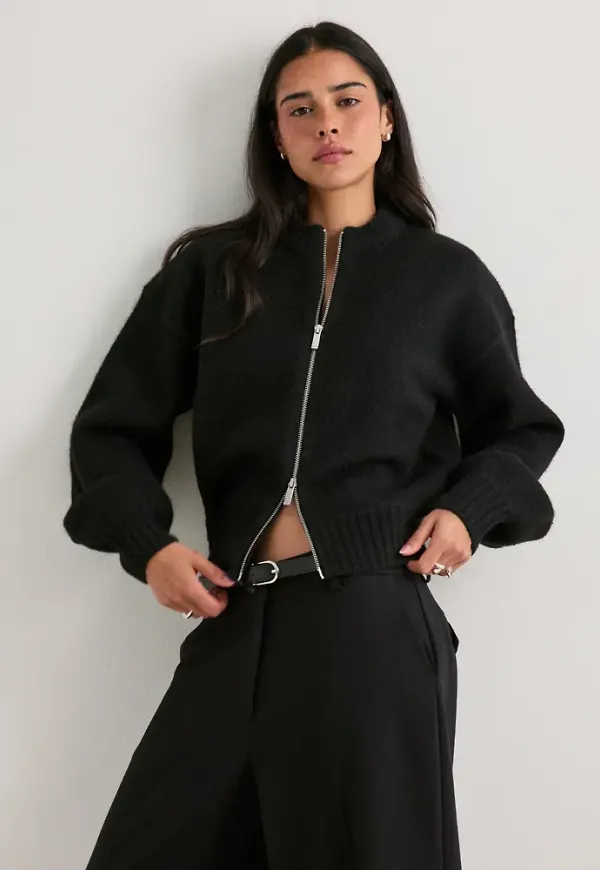 Nelly - Svart - Zip Knit Cardigan