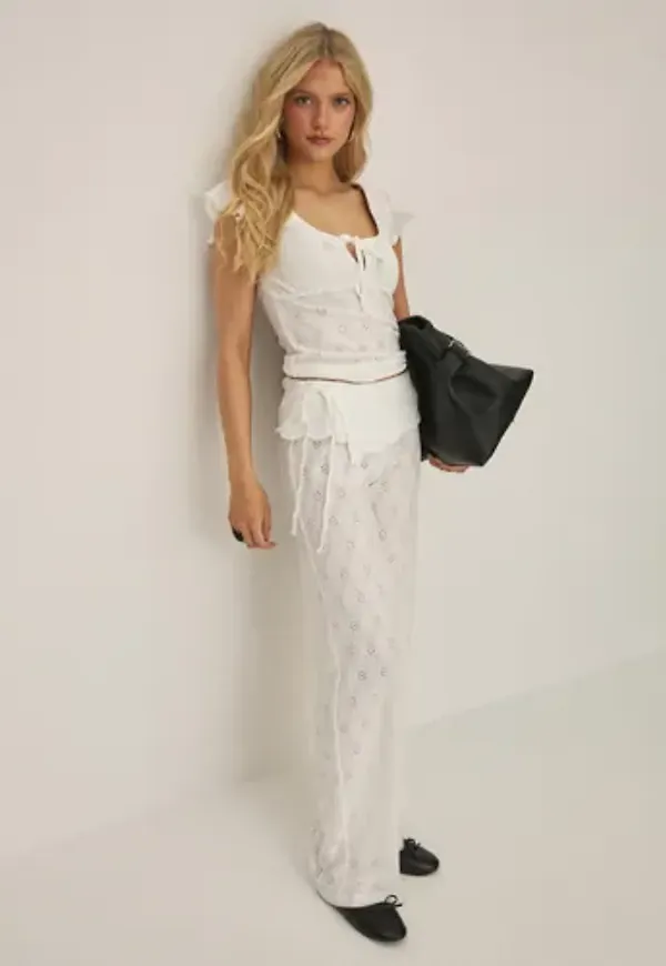 Nelly - Vit - Broderie Anglais Tie Pants