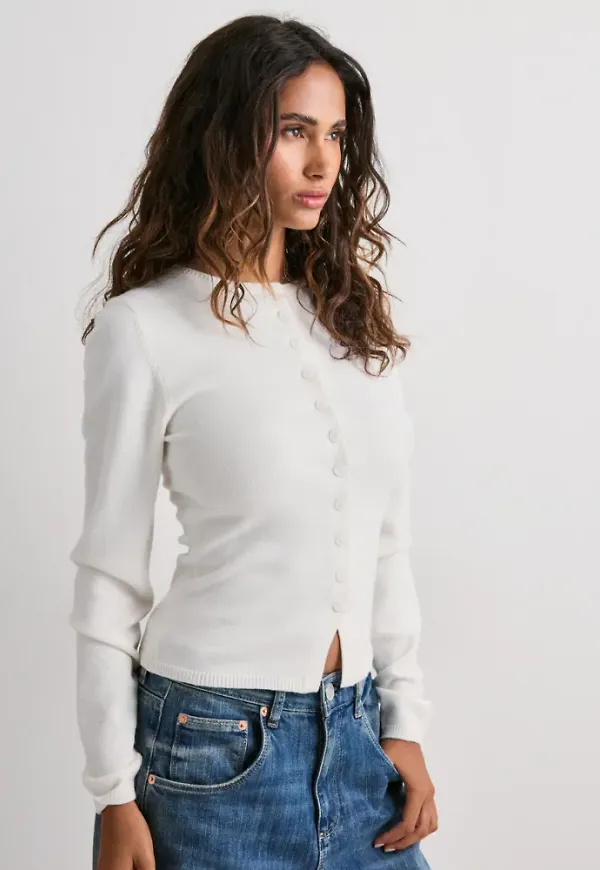 Nelly - Vit - Button Knit Cardigan