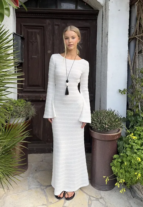 Nelly - Vit - Crochet Maxi Dress