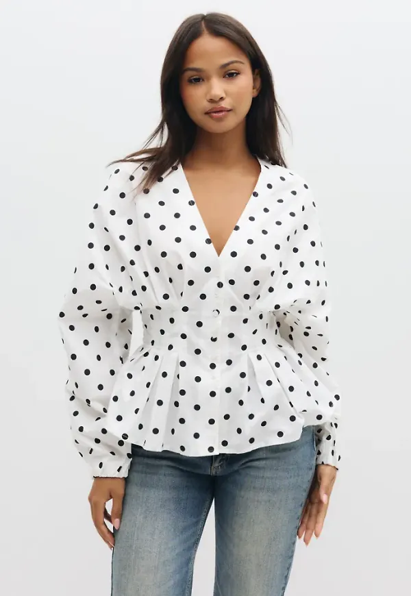 Nelly - Vit - Dotted Pleat Blouse