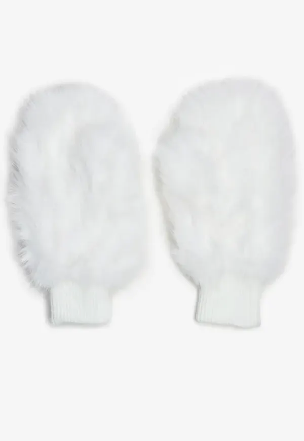 Nelly - Vit - Faux Fur Mittens