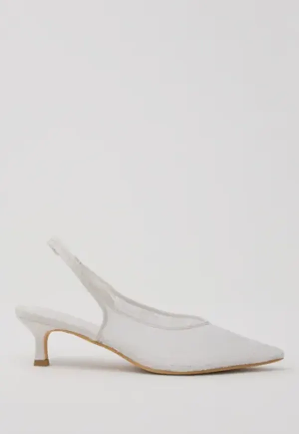 Nelly - Vit - Lace V-Shape Slingback