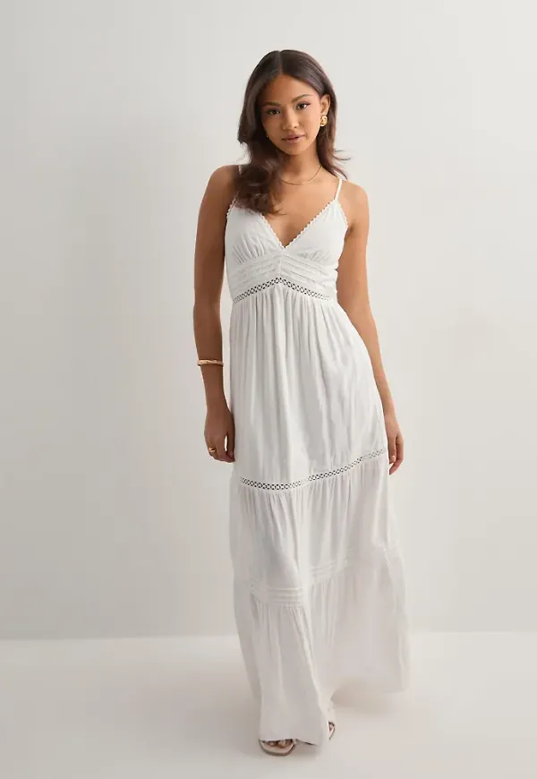 Nelly - Vit - Maxi Lace Insert Dress