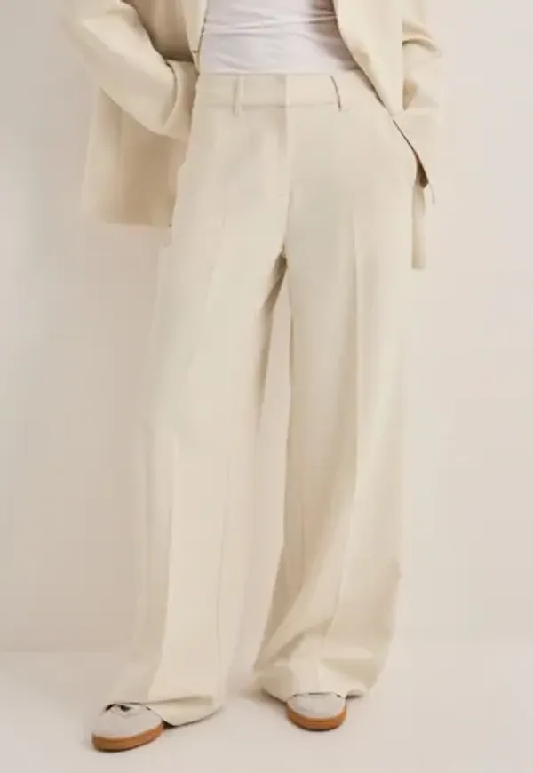 Nelly - Vit - Mid Waist Wide Suit Pants