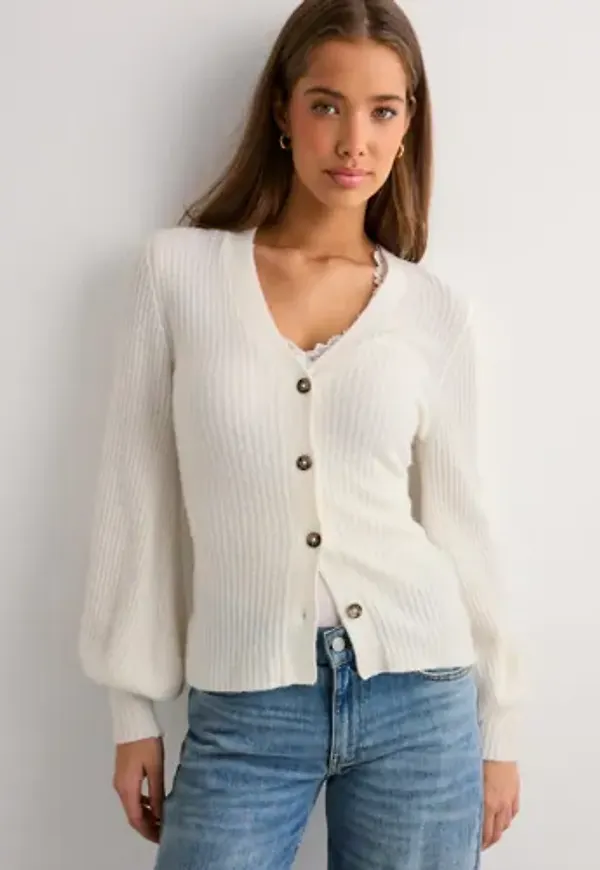 Nelly - Vit - Shaped Knit Cardigan