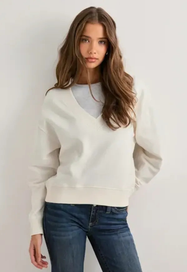 Nelly - Vit - V Neck Barrel Sweat