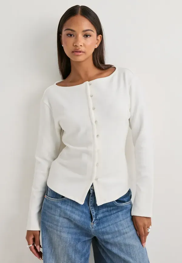 Nelly - Vit - Waist Button Cardigan