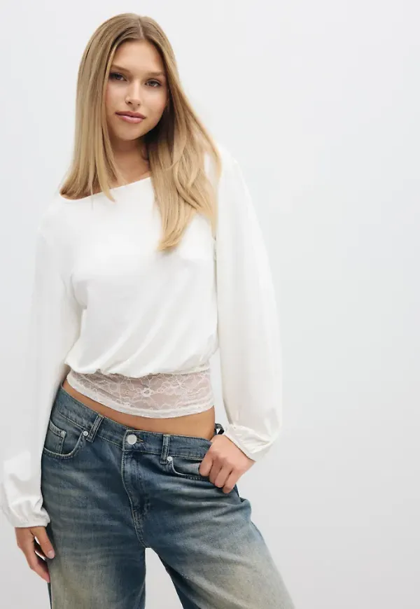 Nelly - Vit - Waist Focus Lace Top