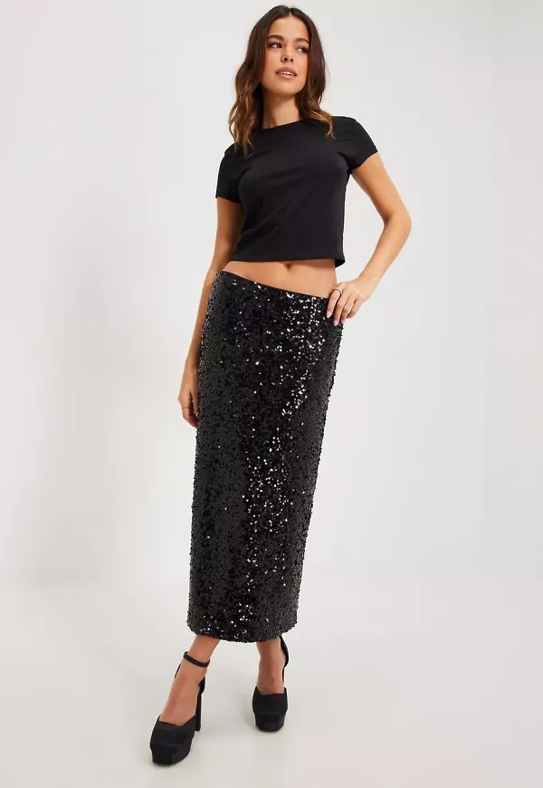 Neo Noir - Paljettkjolar - Black - Baira Fall Sequins Skirt - Kjolar