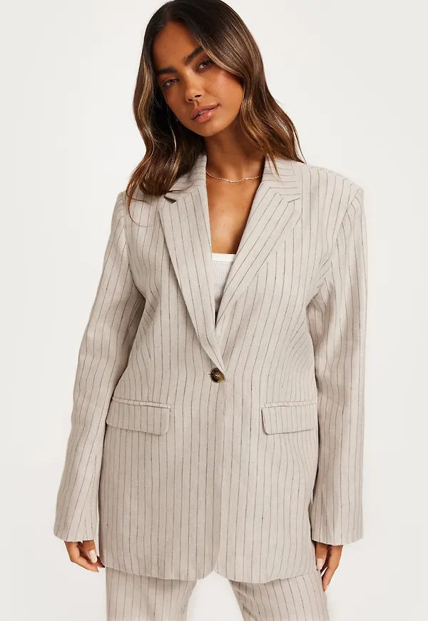 Neo Noir - Beige - Gaby Pinstripe Blazer